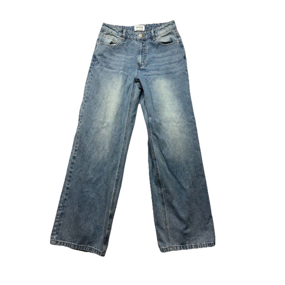 Peppermayo Mid Rise Wide Leg Denim Jeans in Light Blue Size 4 28x31 EUC Boho